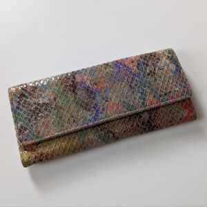 HOBO Sadie Trifold Magnetic Wallet, Abstract Exotic snake print